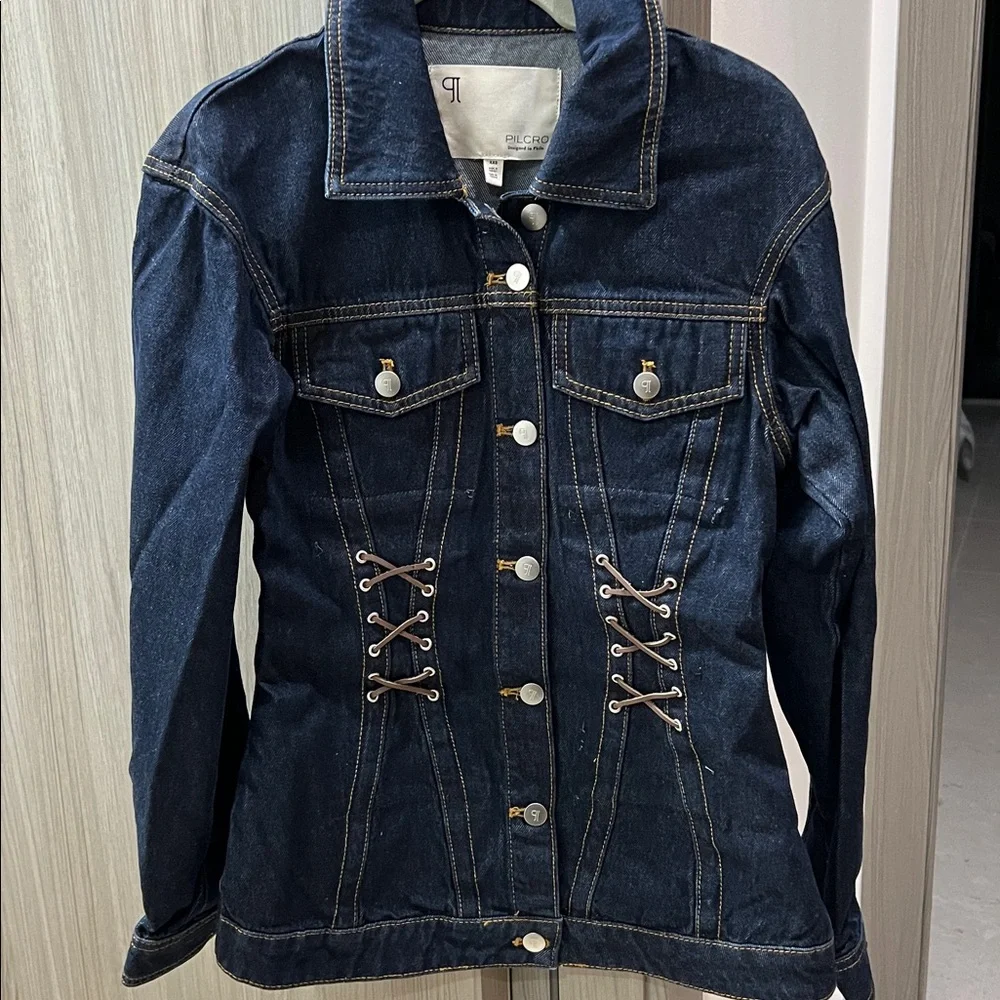 NWT $168 ANTHROPOLOGIE Pilcro Corset Denim Jacket oversized XXS will work for XS - Picture 2 of 10